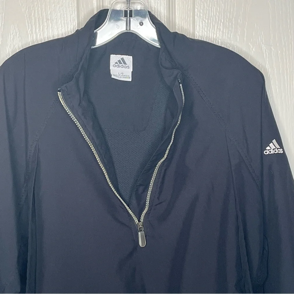 Adidas Black Quarter Zip Pullover ClimaShell Windbreaker Jacket Mens Sz L